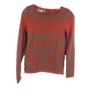 Sparrow Orange Gray Striped & Polka Dot Sweater XS